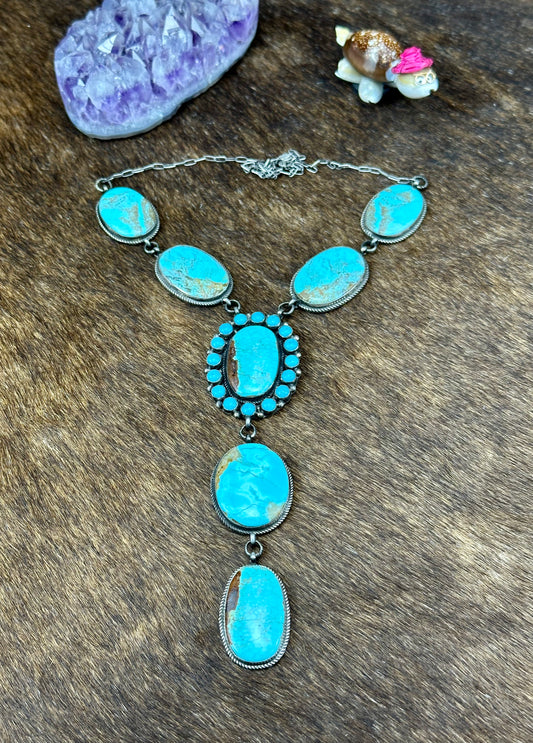 Kingman Turquoise Sterling Silver Cluster Necklace