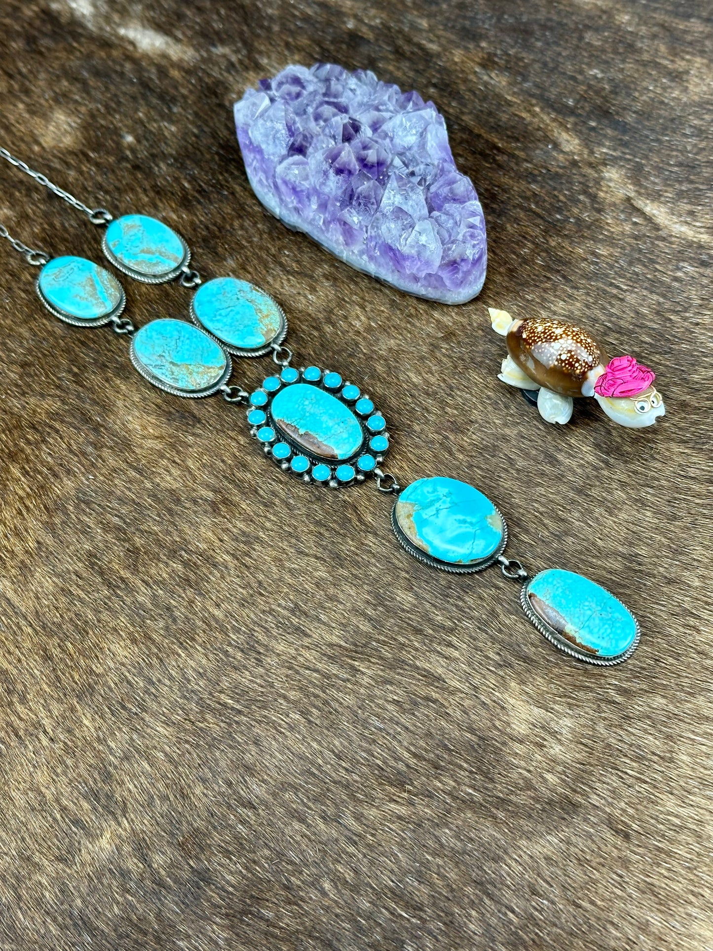 Kingman Turquoise Sterling Silver Cluster Necklace