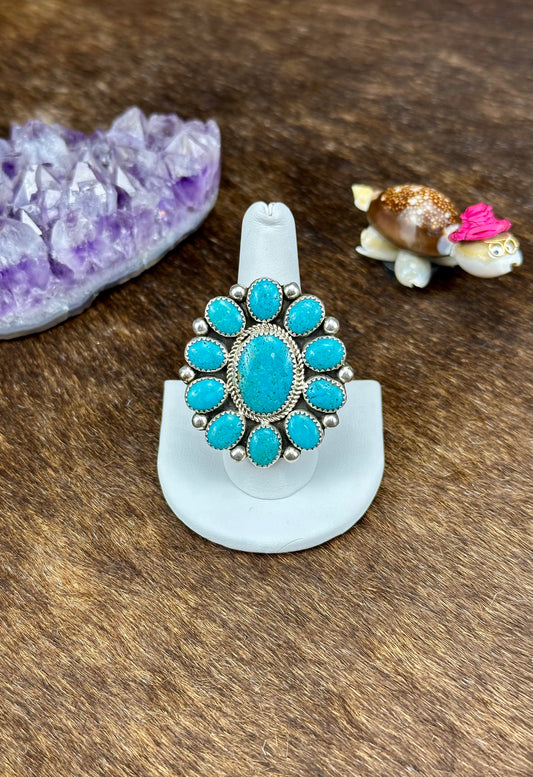 Kingman Turquoise Sterling Silver Full Cluster Ring