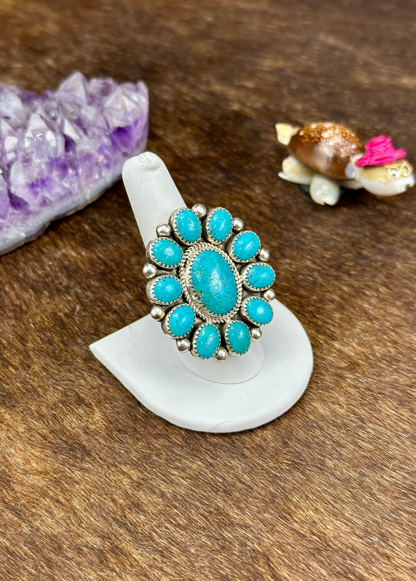 Kingman Turquoise Sterling Silver Full Cluster Ring