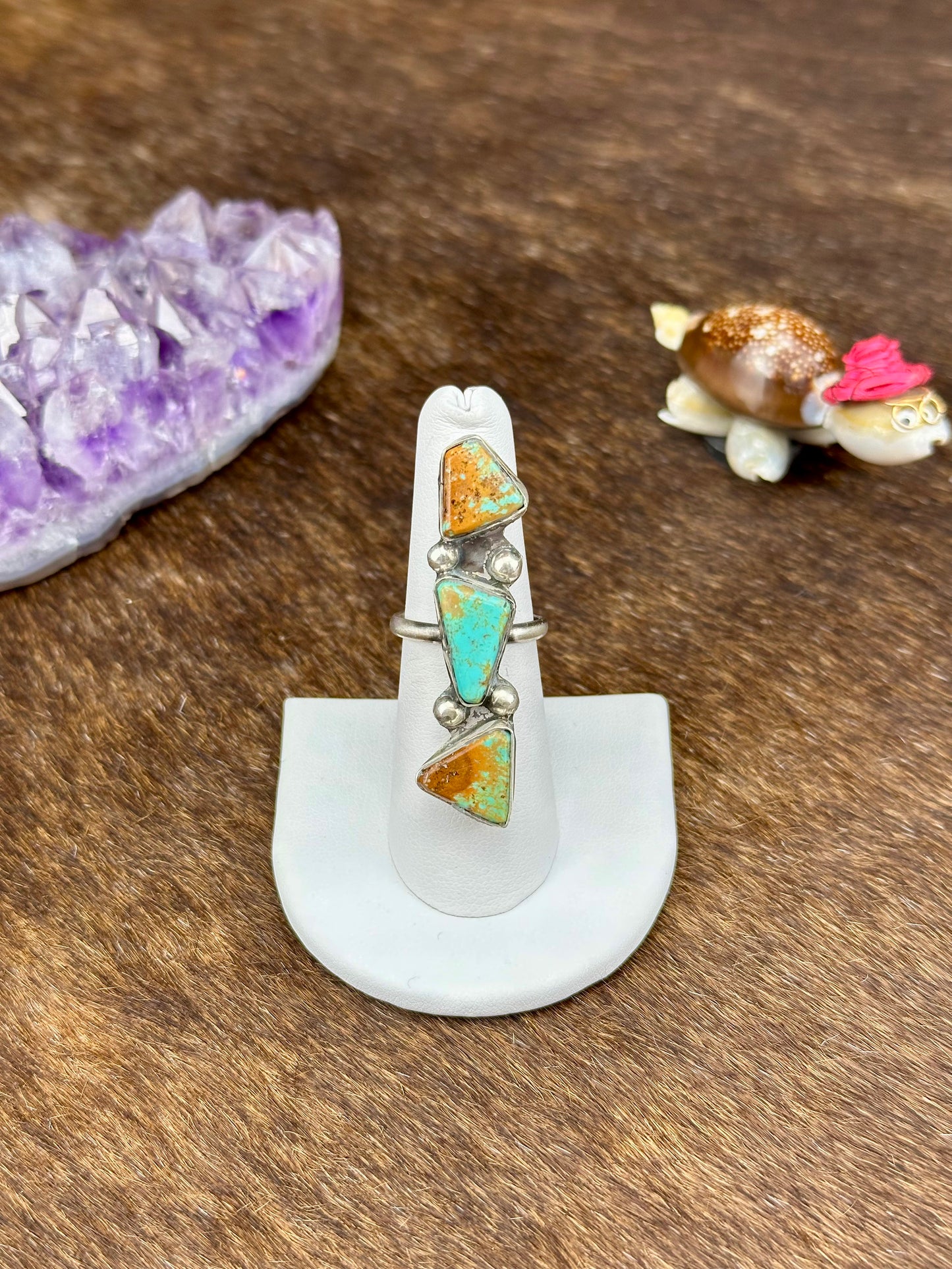 Kingman Turquoise Sterling Silver Three Stone Ring