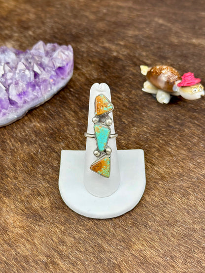 Kingman Turquoise Sterling Silver Three Stone Ring