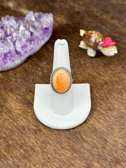 Orange Spiny Sterling Silver Oval Ring
