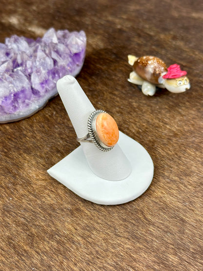 Orange Spiny Sterling Silver Oval Ring