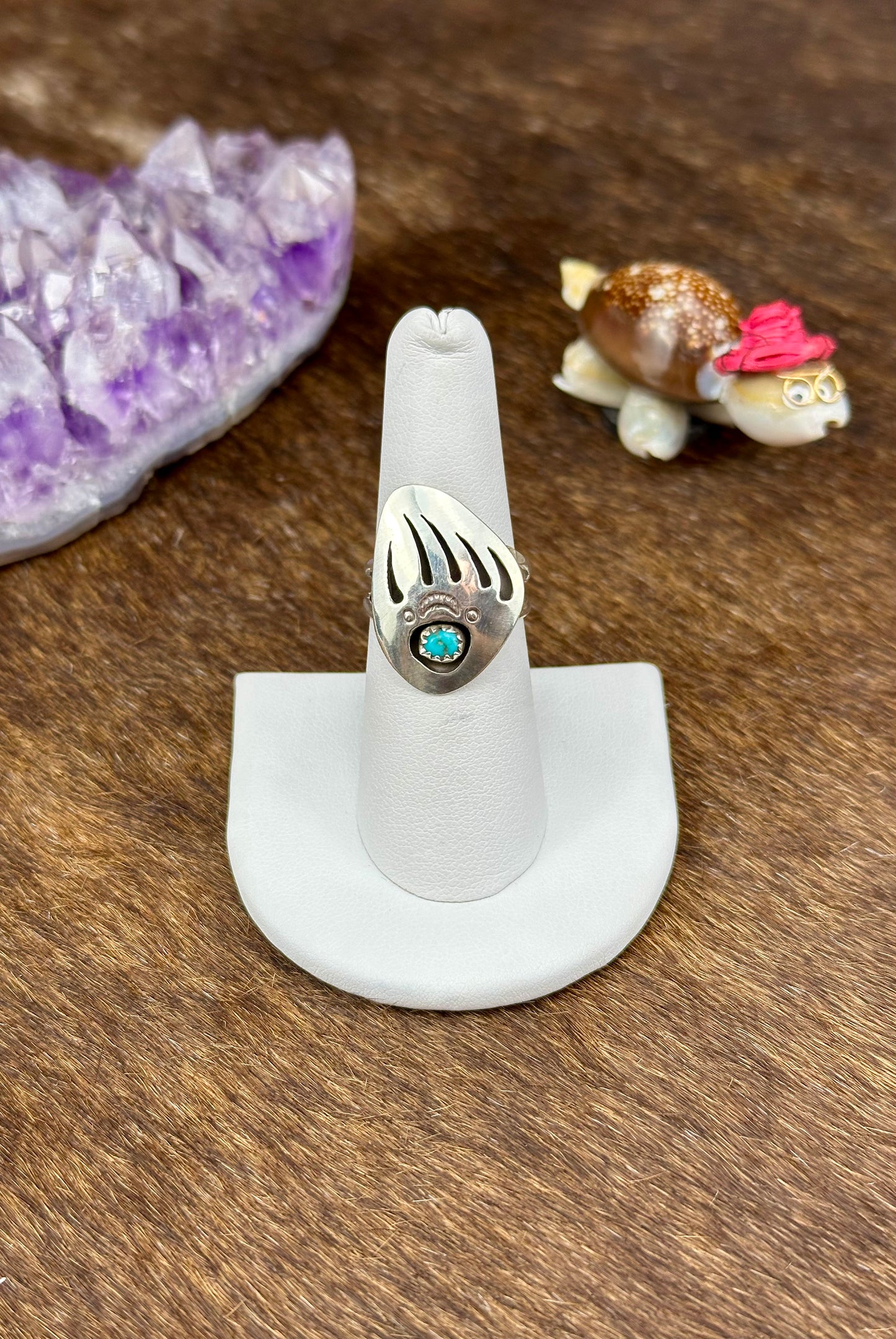 Kingman Turquoise Sterling Silver Bear Claw Ring
