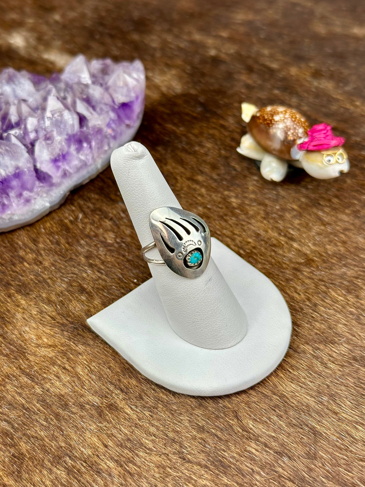 Kingman Turquoise Sterling Silver Bear Claw Ring