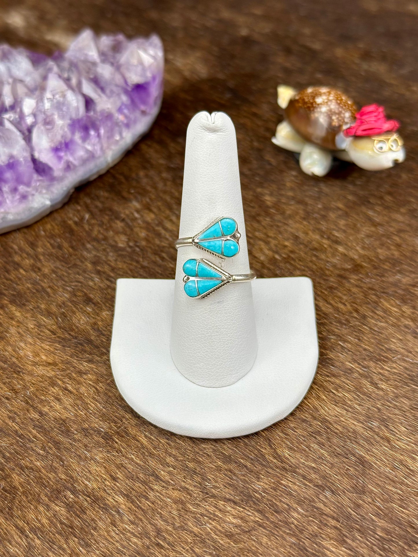 Kingman Turquoise Sterling Silver Double Heart Ring