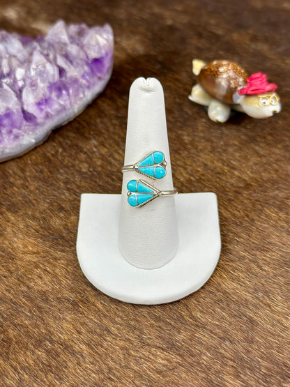 Kingman Turquoise Sterling Silver Double Heart Ring