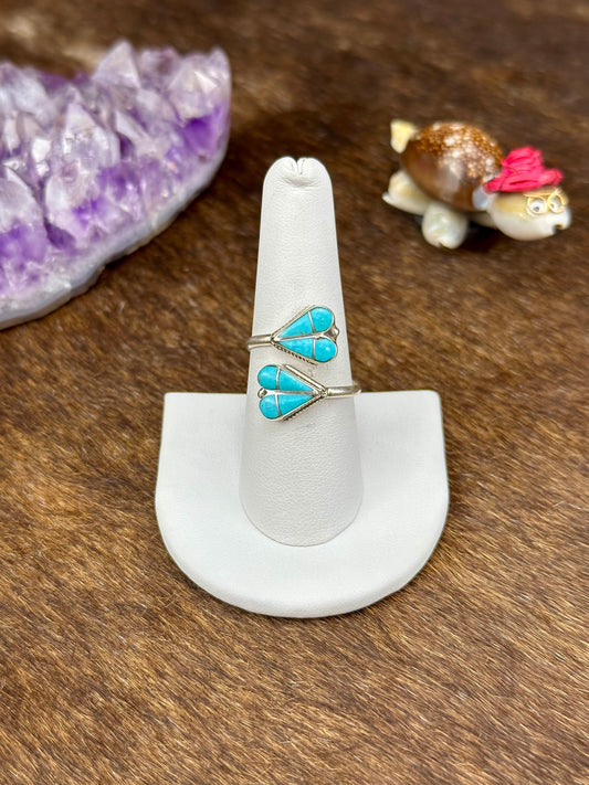 Kingman Turquoise Sterling Silver Double Heart Ring