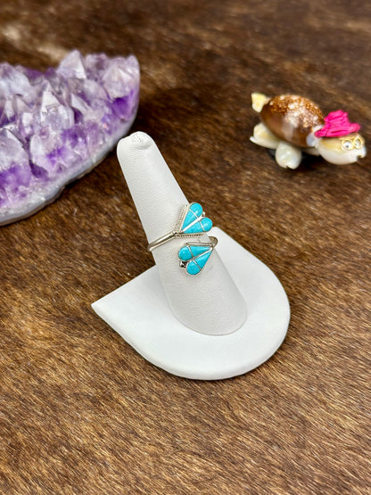 Kingman Turquoise Sterling Silver Double Heart Ring