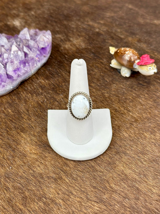 White Buffalo Sterling Silver Oval Ring