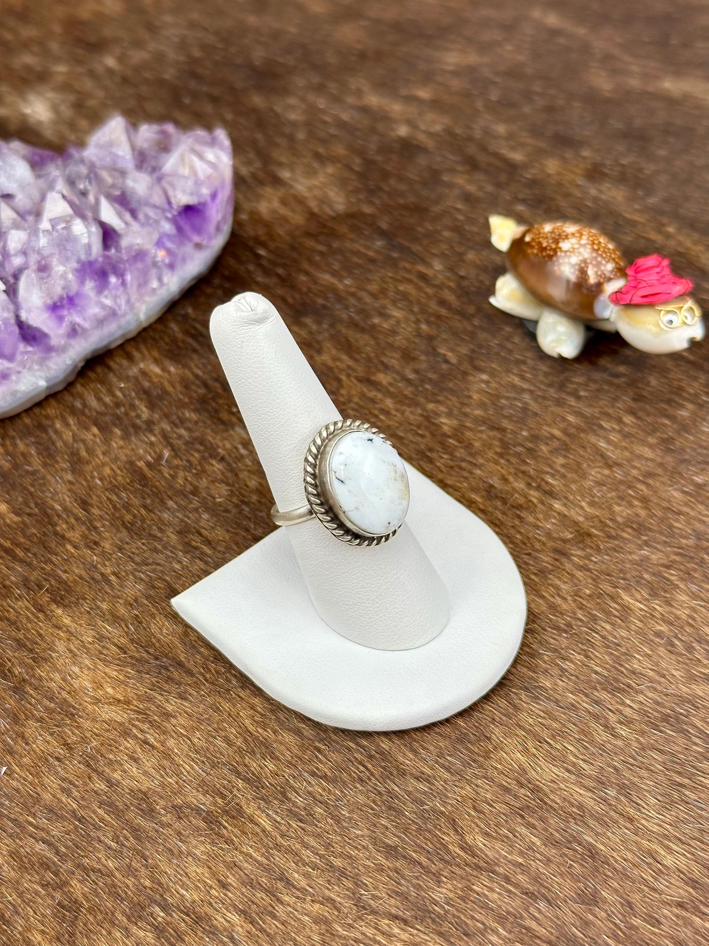 White Buffalo Sterling Silver Oval Ring