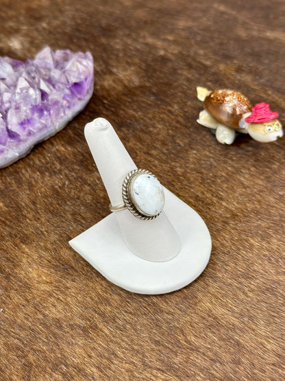 White Buffalo Sterling Silver Oval Ring