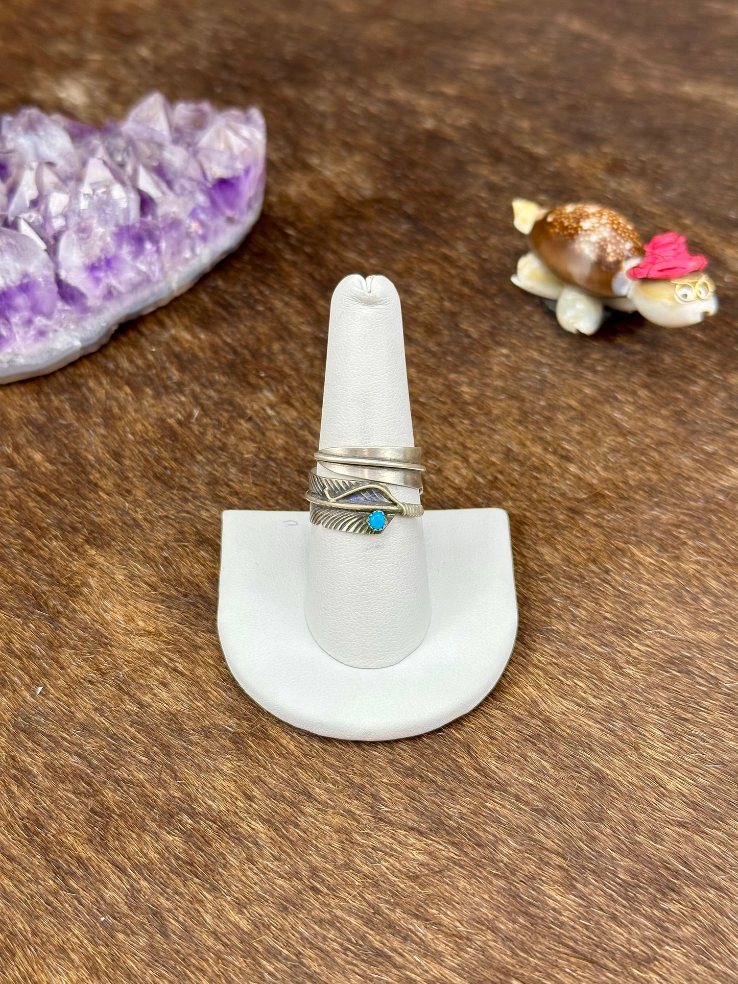 Kingman Turquoise Sterling Silver Feather Wrap Ring