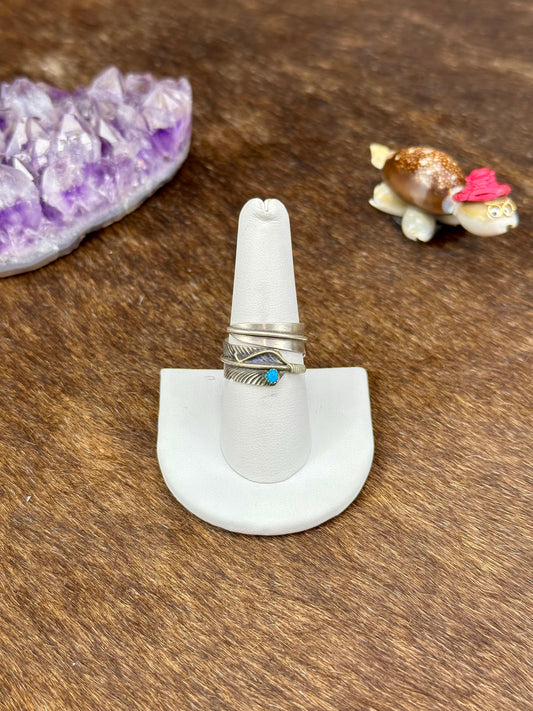 Kingman Turquoise Sterling Silver Feather Wrap Ring