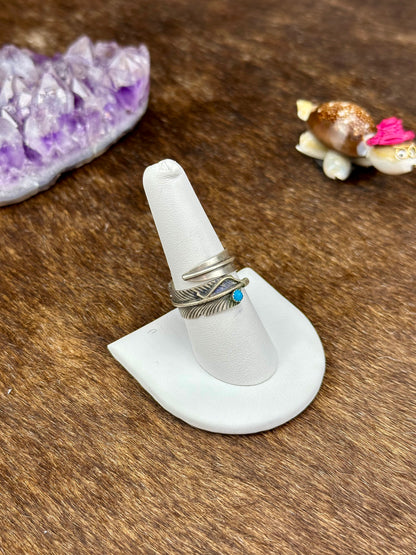 Kingman Turquoise Sterling Silver Feather Wrap Ring