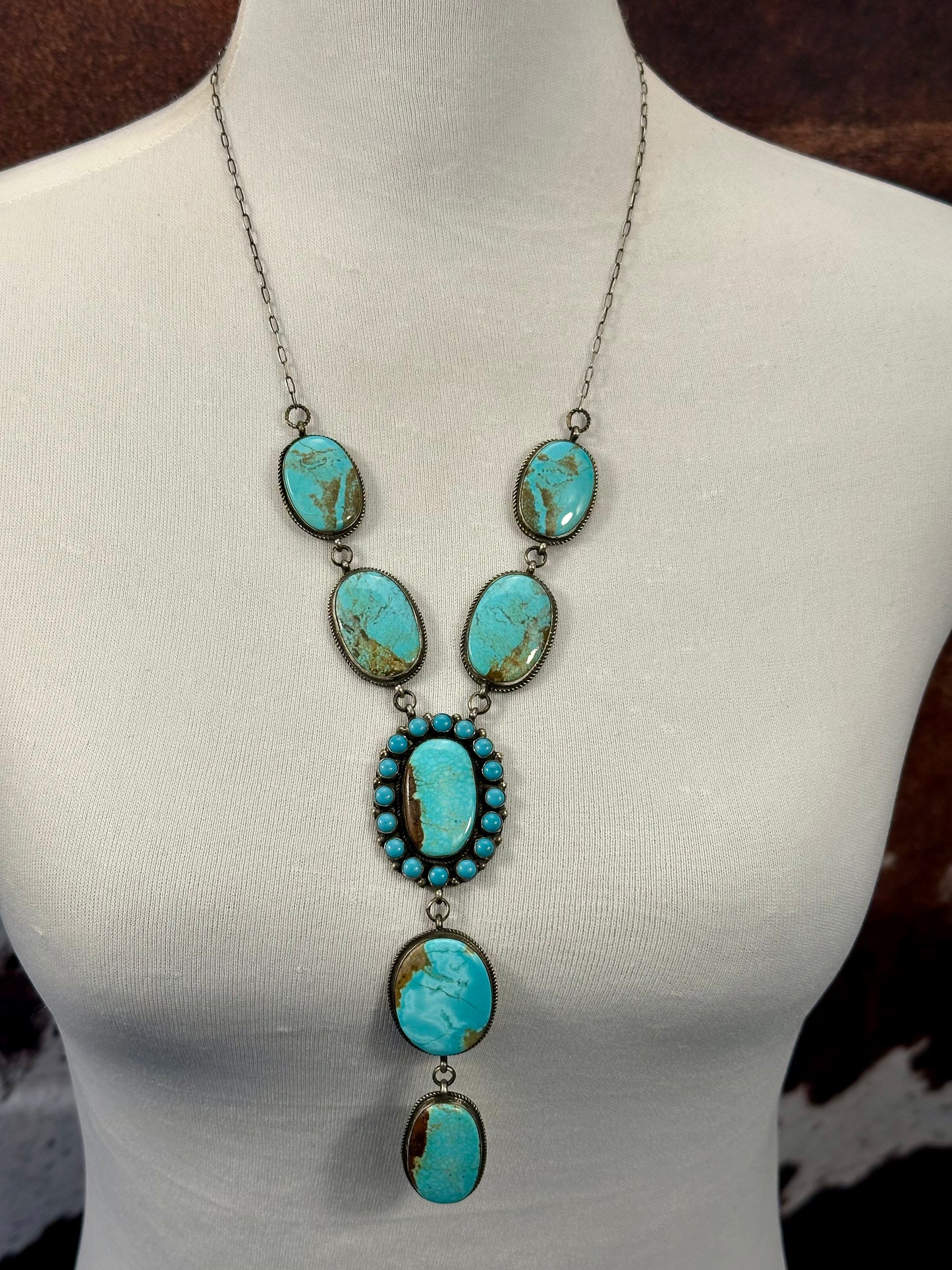 Kingman Turquoise Sterling Silver Cluster Necklace