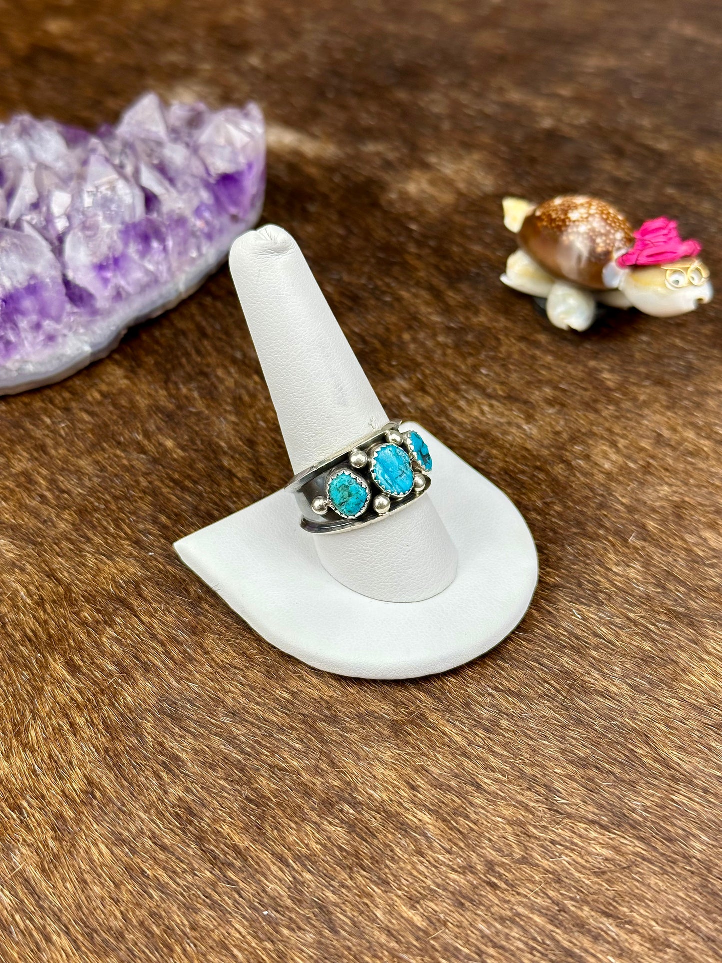 Kingman Turquoise Serling Silver Three Stone Ring