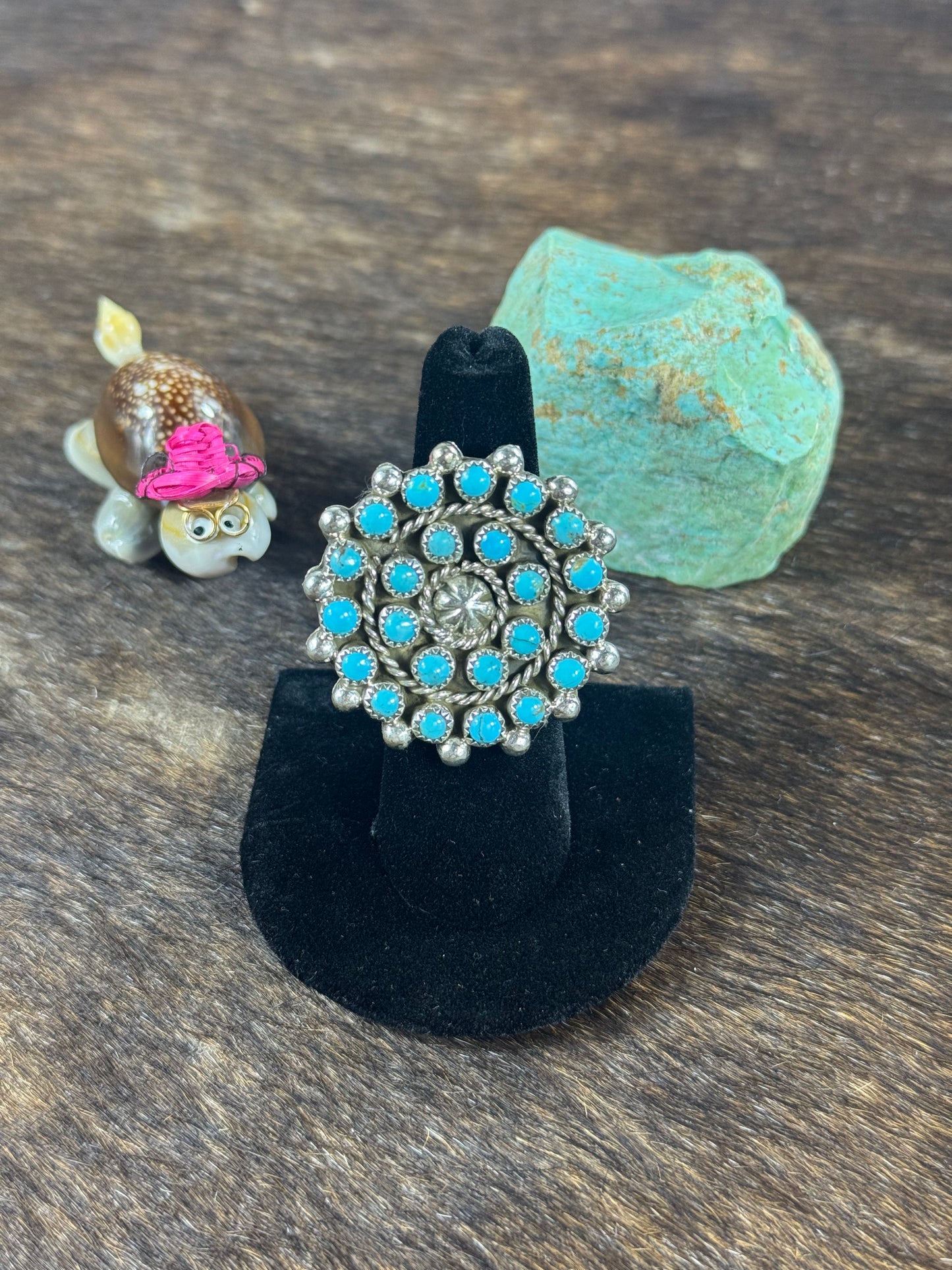 Kingman Turquoise Cluster Adjustable Ring