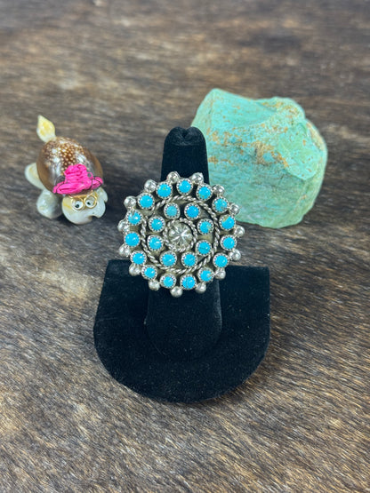 Kingman Turquoise Cluster Adjustable Ring