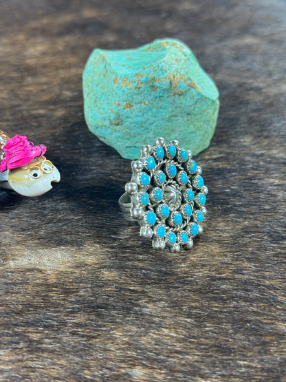Kingman Turquoise Cluster Adjustable Ring