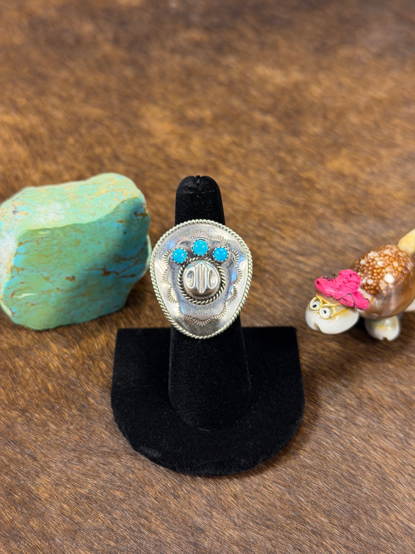 Silver & Kingman Turquoise Cowboy Hat Ring