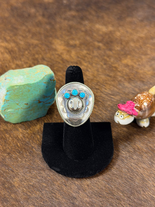 Silver & Kingman Turquoise Cowboy Hat Ring