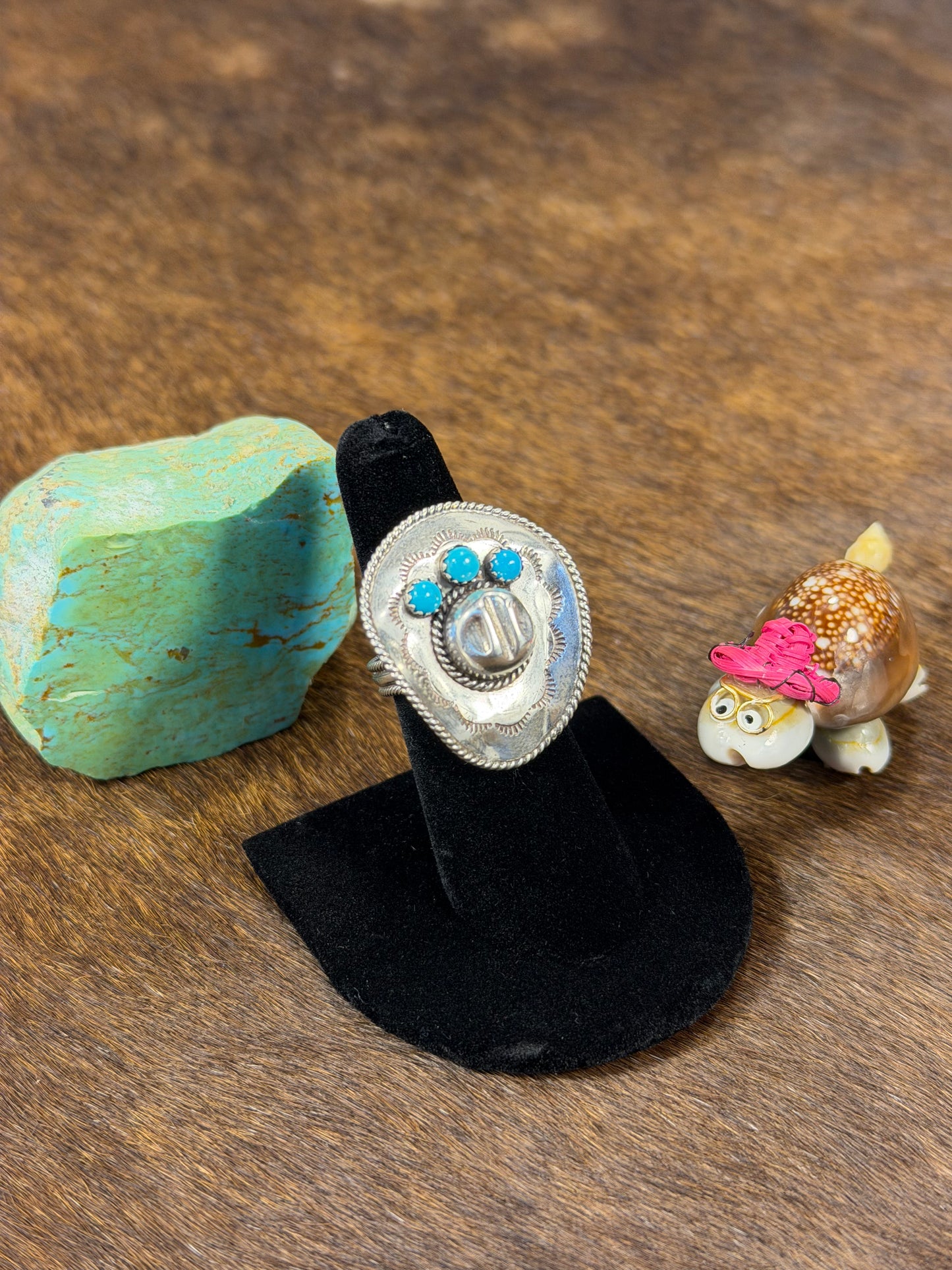 Silver & Kingman Turquoise Cowboy Hat Ring