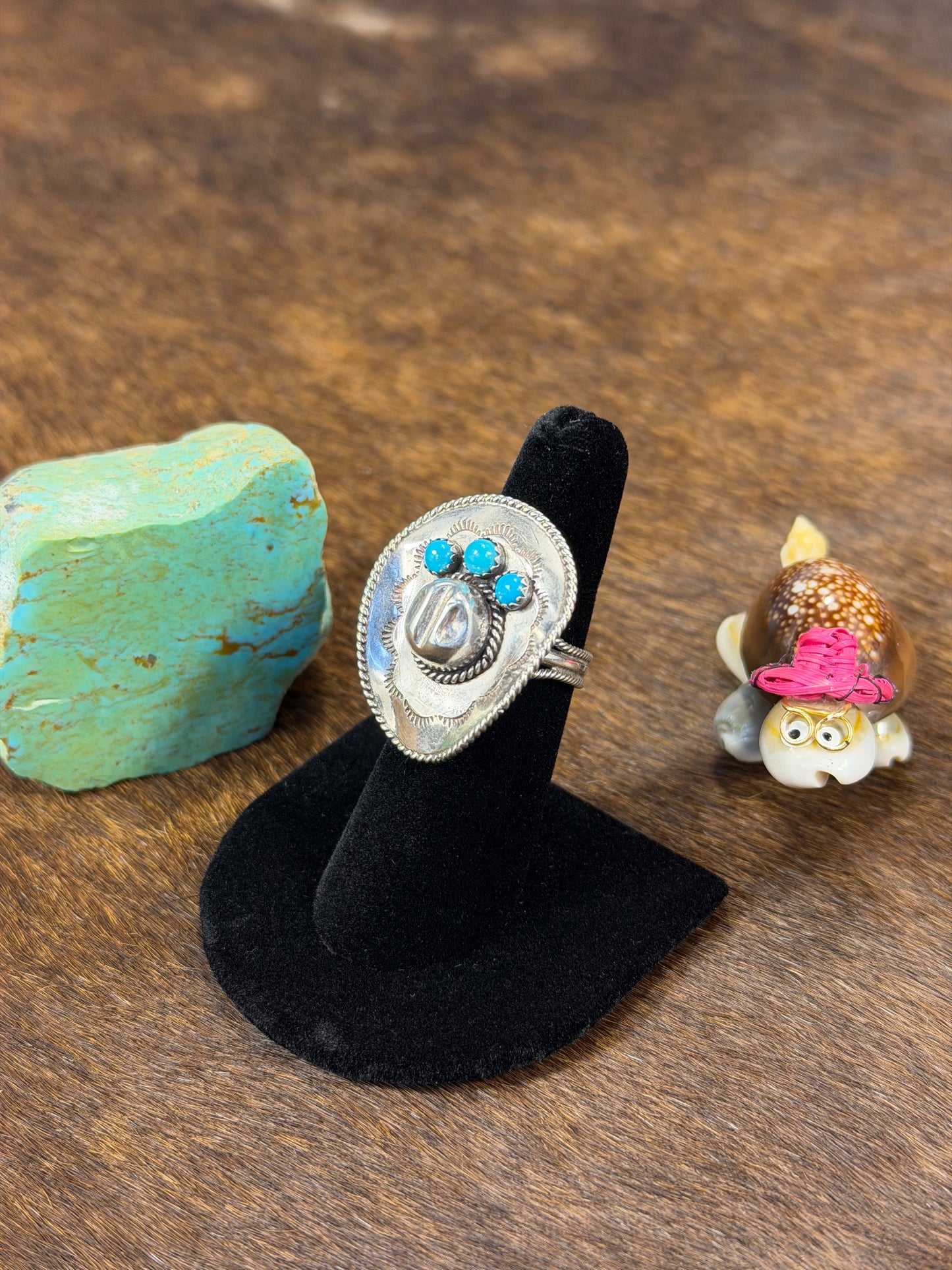 Silver & Kingman Turquoise Cowboy Hat Ring