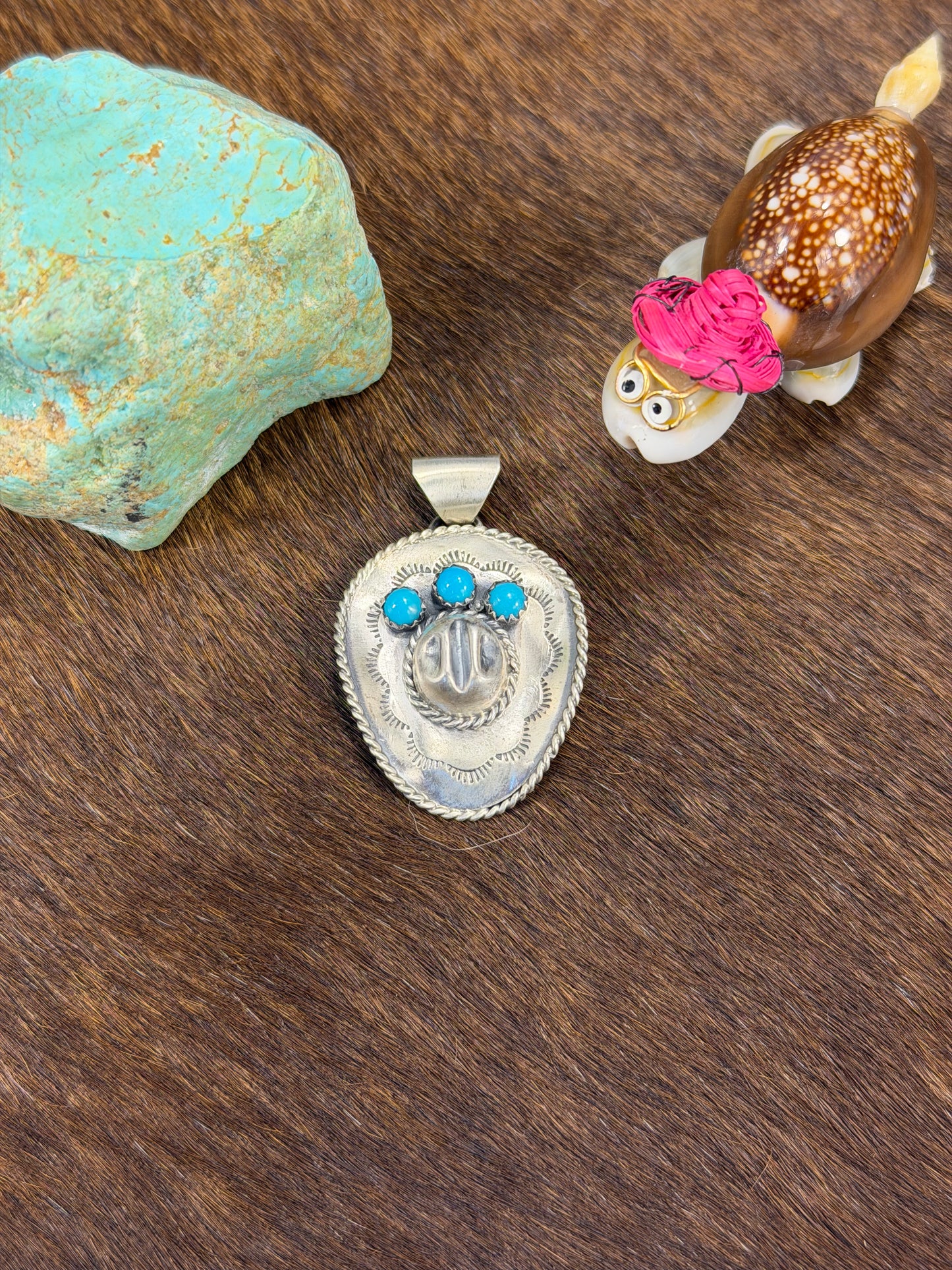 Silver & Kingman Turquoise Cowboy Hat Pendent