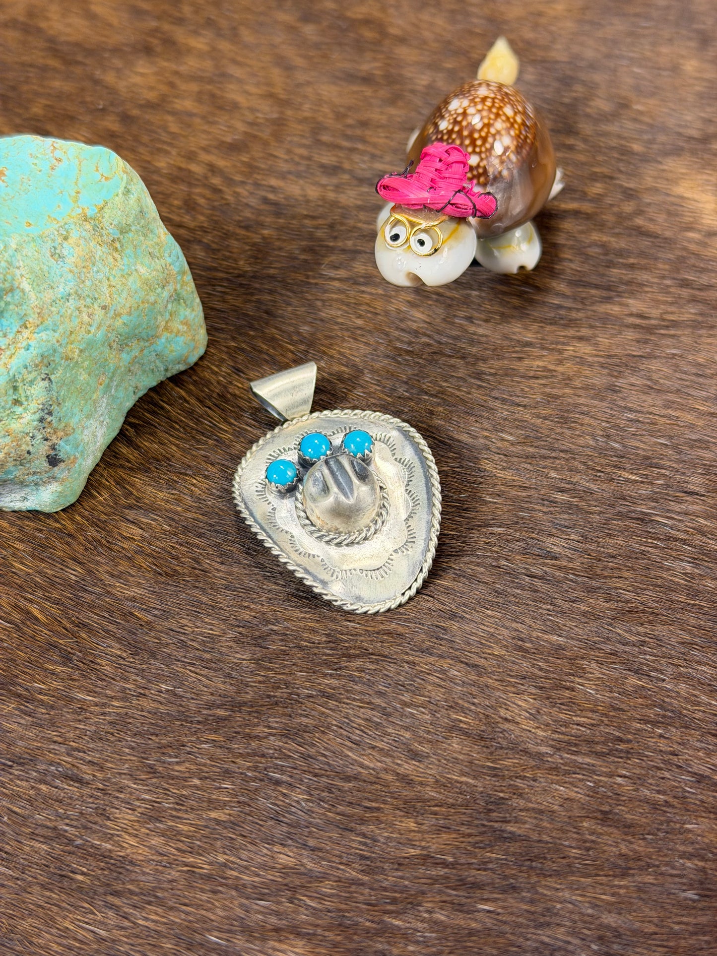 Silver & Kingman Turquoise Cowboy Hat Pendent