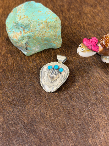 Silver & Kingman Turquoise Cowboy Hat Pendent