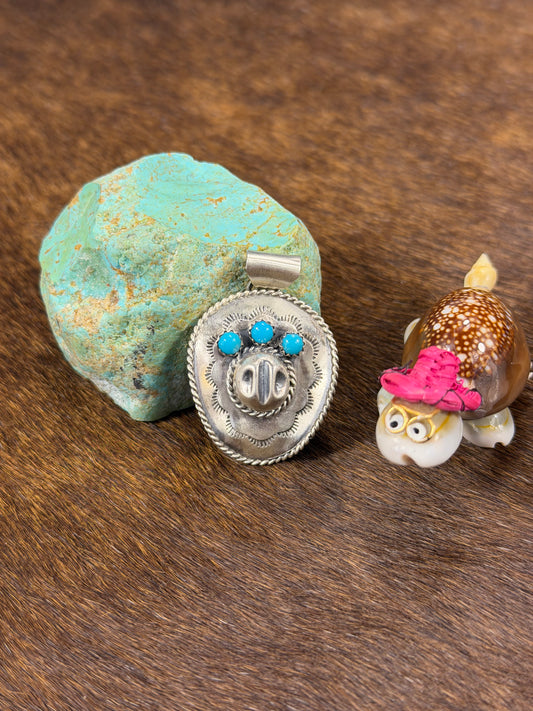 Silver & Kingman Turquoise Cowboy Hat Pendent