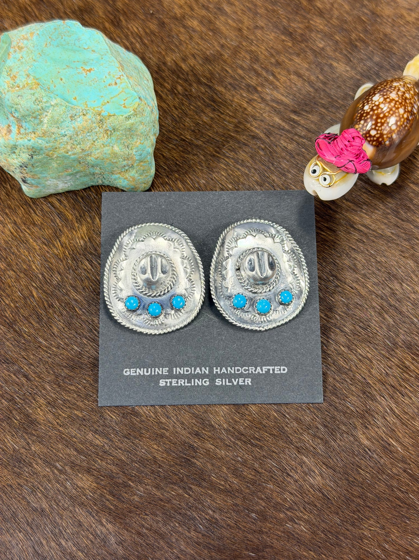 Silver & Kingman Turquoise Cowboy Hat Earring