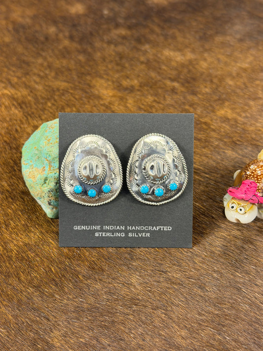 Silver & Kingman Turquoise Cowboy Hat Earring