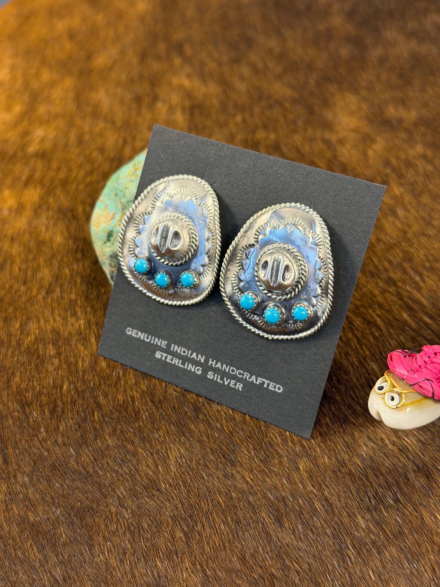 Silver & Kingman Turquoise Cowboy Hat Earring