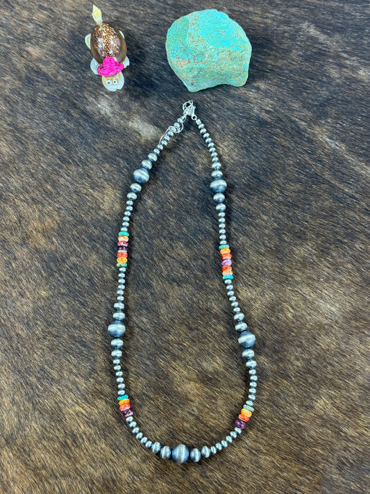 Multicolor and Sterling Pearl Necklace