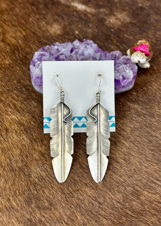 Sterling Silver Feather Dangle Earrings