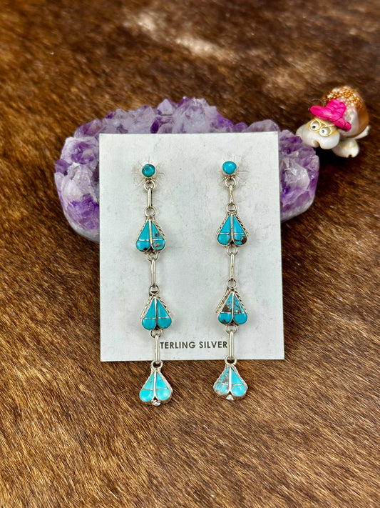 Kingman Turquoise Sterling Silver Heart Dangle Earrings