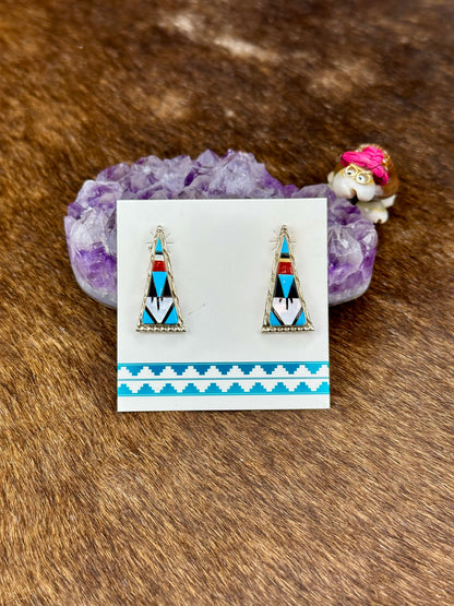 Zuni Sterling Silver Inlay Triangle Earrings