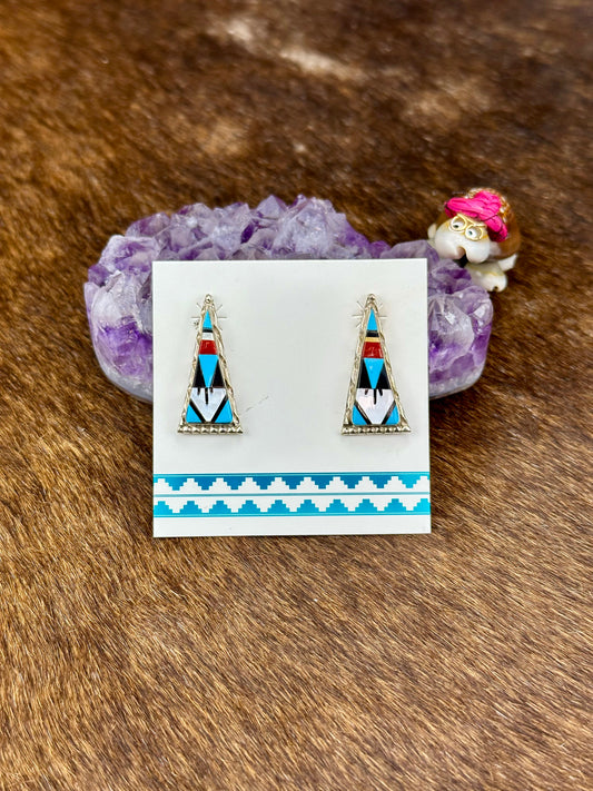Zuni Sterling Silver Inlay Triangle Earrings