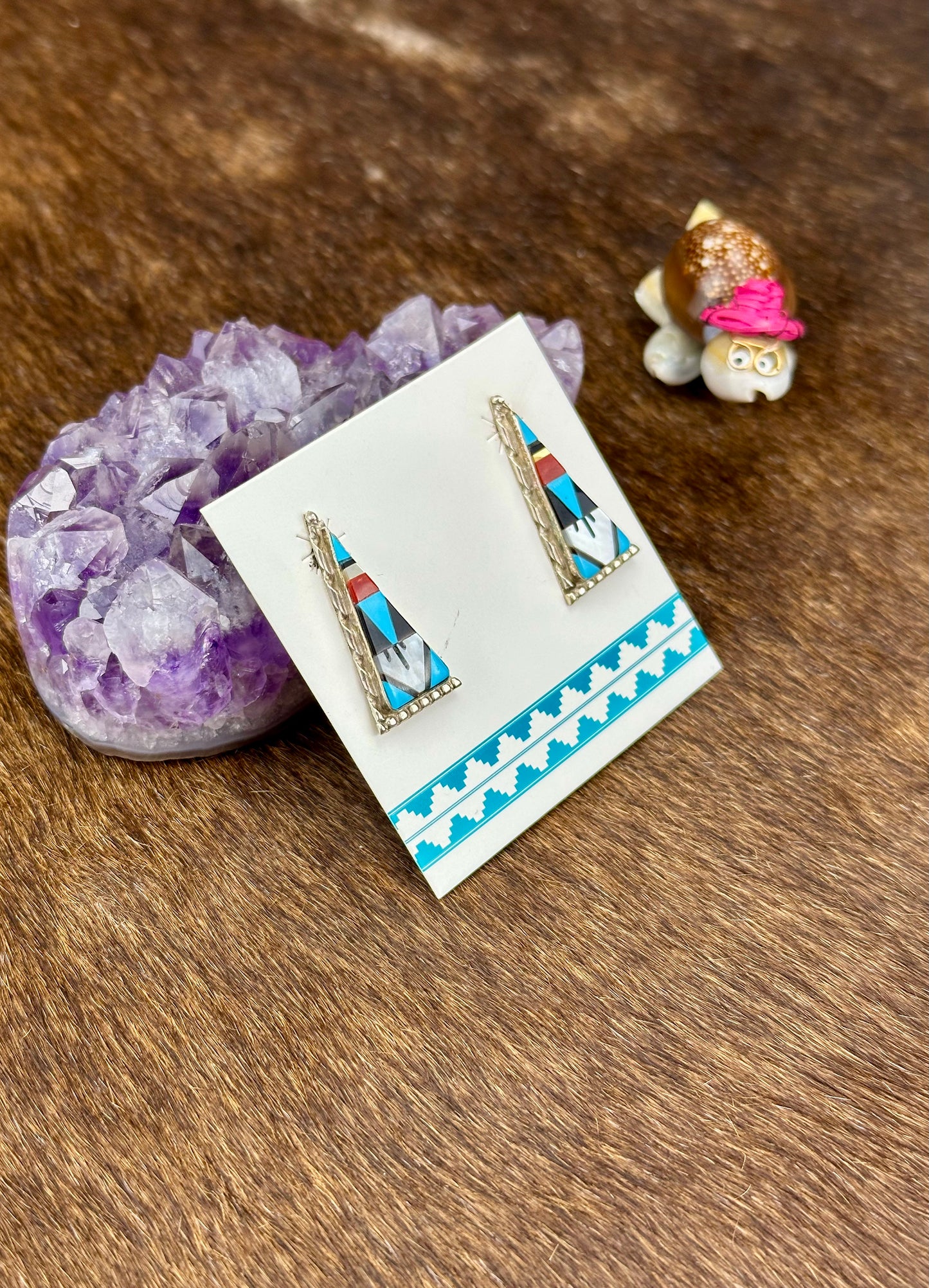Zuni Sterling Silver Inlay Triangle Earrings