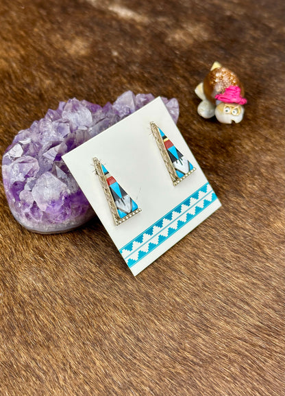 Zuni Sterling Silver Inlay Triangle Earrings