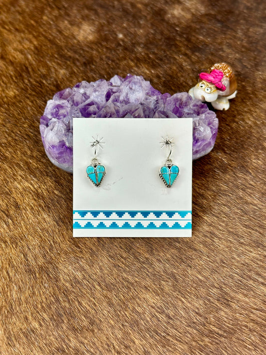 Kingman Turquoise Sterling Silver Heart Dangle Earrings