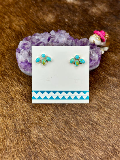 Kingman Turquoise Sterling Silver Fan Earrings