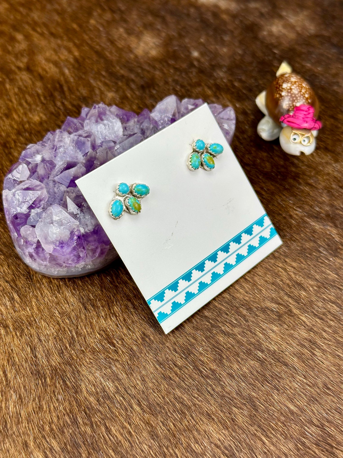 Kingman Turquoise Sterling Silver Fan Earrings