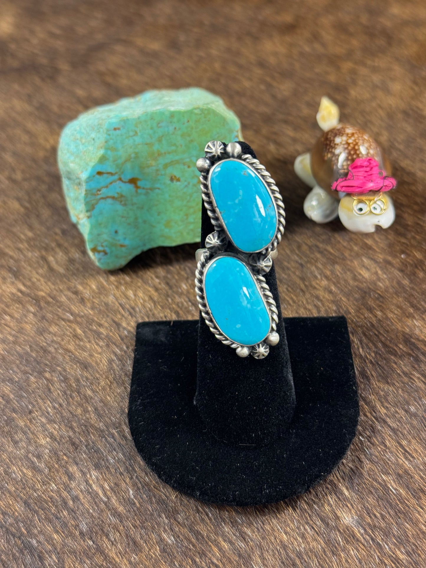 Two Stone Kingman Turquoise Ring