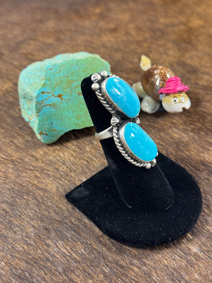 Two Stone Kingman Turquoise Ring