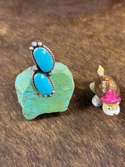 Two Stone Kingman Turquoise Ring