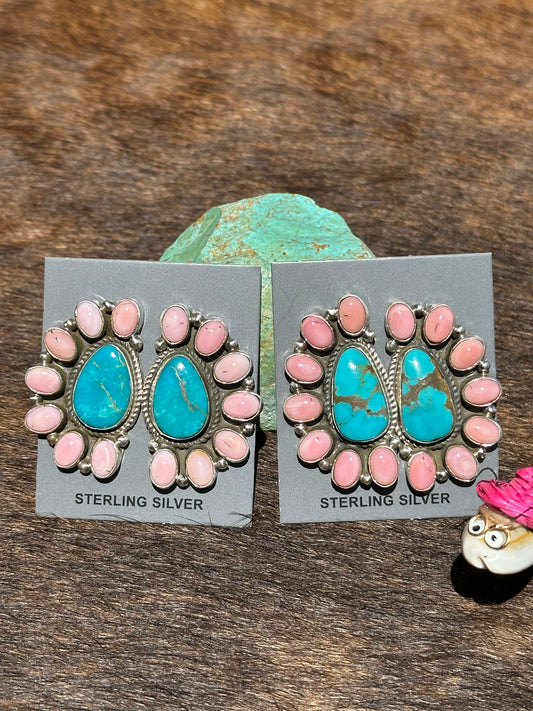 Pink Conch and Kingman Half Cluster Earring